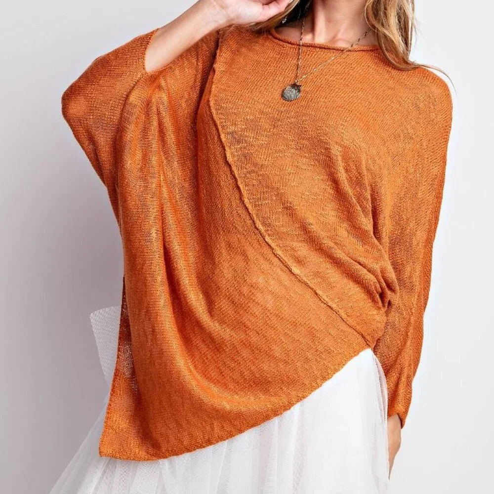 Easel- Amber Flame- Knit Diagonal Hem Sweater - Picture 1 of 2